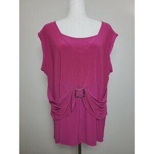 NWT DFA New York Womens Cap Sleeves Top Blouse Shirt Pink 1X A367